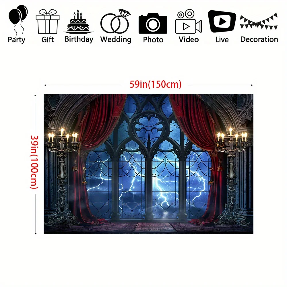 1pc Gothic Vampire Medieval Castle Moon Bat Backdrop Cloth Halloween Party Decoration Background Photo Props