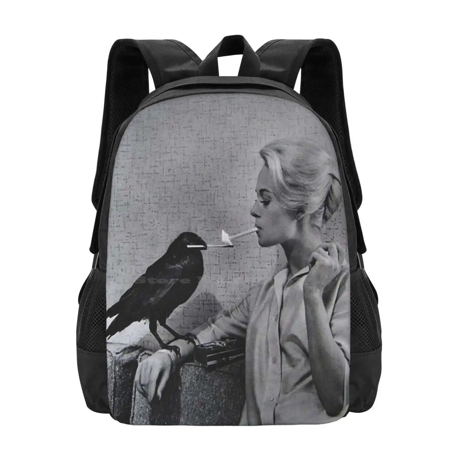 Tippi Hedren Having Her Cigarette Lit By A Crow On The Set Of The Birds 3d Print Design Backpack Student Bag Tippi Hedron