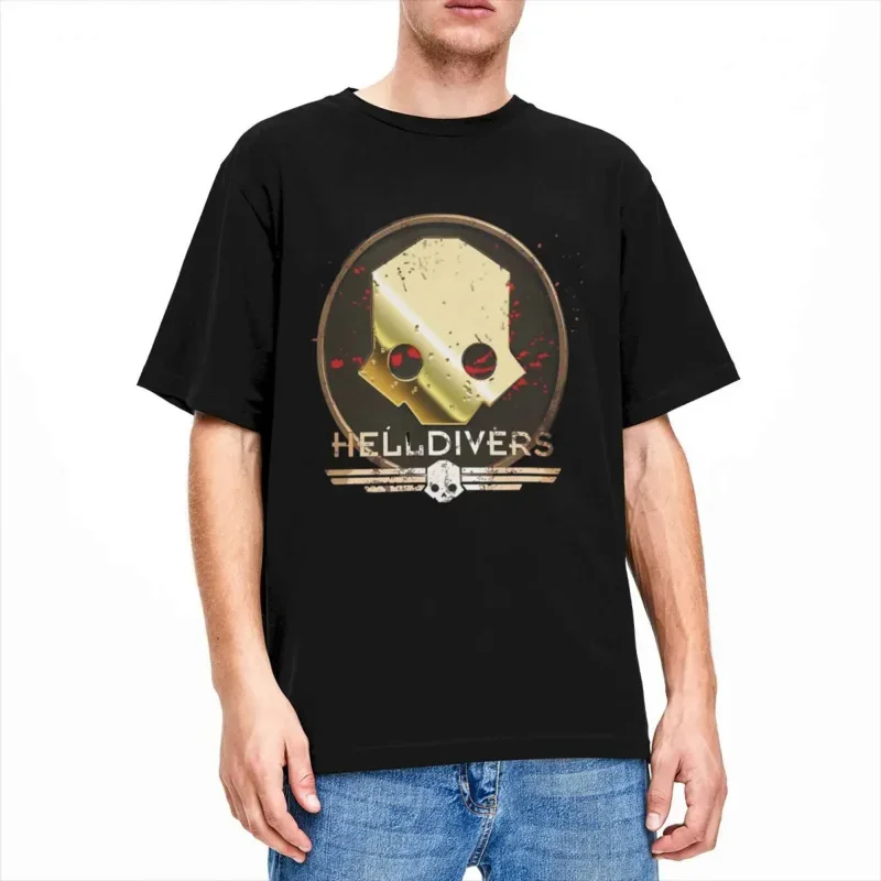 Y2K Helldivers 2 Logo Apparel T-Shirt Men Women 2024 New Game Novelty 100% Cotton Graphic Print Tee Shirts