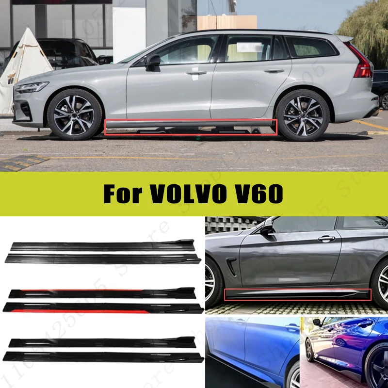 For VOLVO V60 Racing Sport Side Skirts 2.0/2.2M 86.6" ABS Splitters Extended Lip Body Kit Bumper Modified Parts 8Pcs