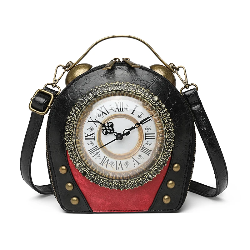 

2025 Британская нишевая женская сумка в стиле ретро, необычная маленькая круглая сумка с креативными часами и часами, модная женская сумка