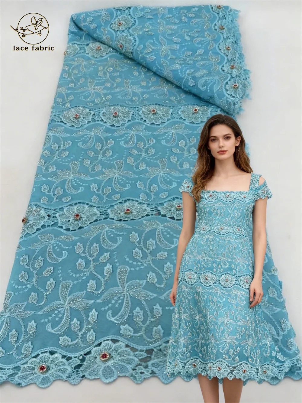 

3D Big Stones Guipure Lace Heavy Embroidered 2026 Water Soluble Cord Fabric African Cupion Cloth Dubai Wedding Dress Forma Wear