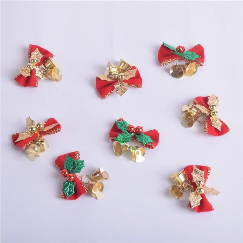Christmas Bow with Iron Bells Decorative Christmas Wreath Mini Bow with Bells
