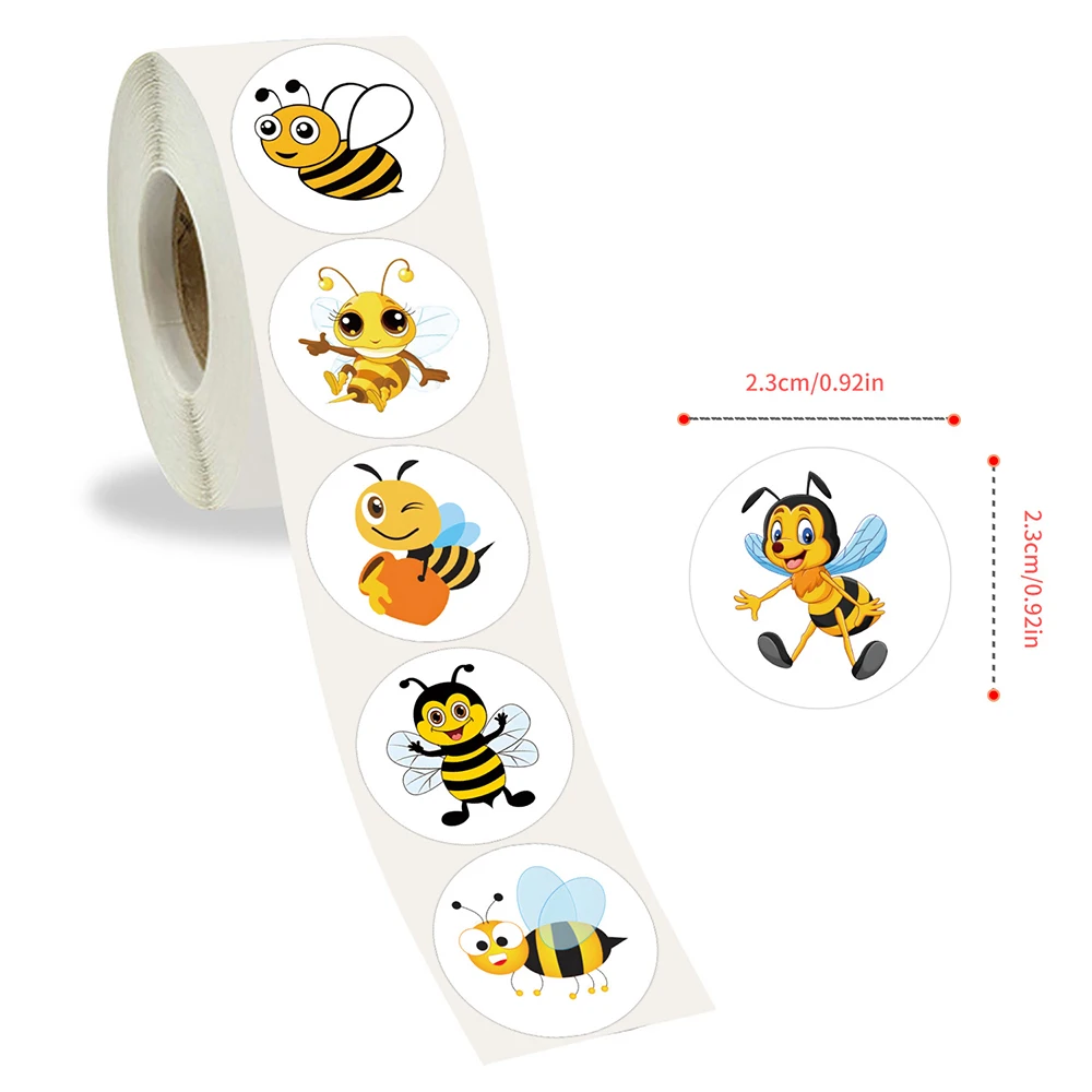 

500pcs/roll Cute Bee Cartoon Stickers Sealing Label Decals Decoration DIY Notebook Phone Stationery Kids Reward Sticker Toy Gift