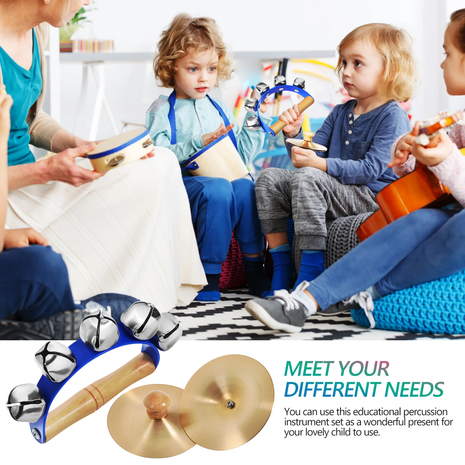 

Handheld Sleigh Hand Bell Jingle Shaker Bell Finger Cymbal Educational Musical Toy for Kids Party School Performance