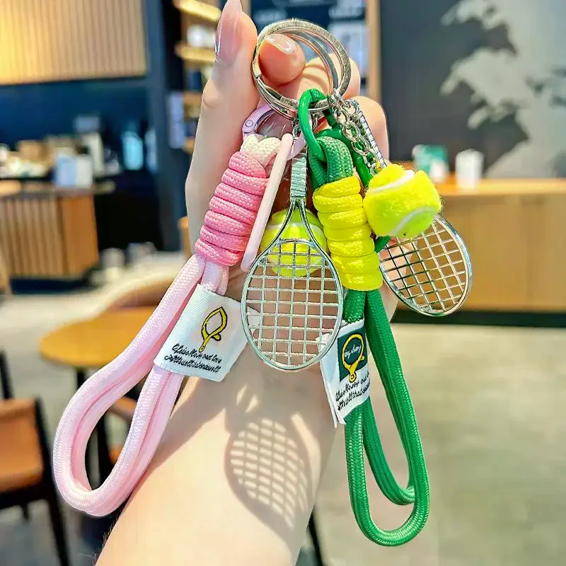 Mini Tennis Racket Pendant Keychain Cute Table Tennis Racket Sport Keyring Key Chain Ring Finder Holer For Teenager Student