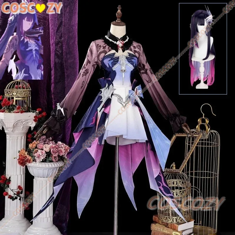 2025 11 혼카이 스타 레일 코스프레 의상 애니메이션 하이실렌스 롱 믹스 가발 소품 할로윈 파티 드레스 여성 소녀 카니발