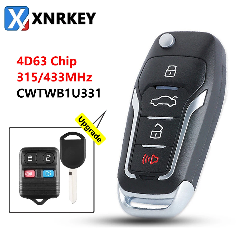 XNRKEY Upgraded Flip Remote Key 4D63 Chip 315/433Mhz for Ford Explorer for Lincoln Town Car LS for Mercury Sable FCC: CWTWB1U331