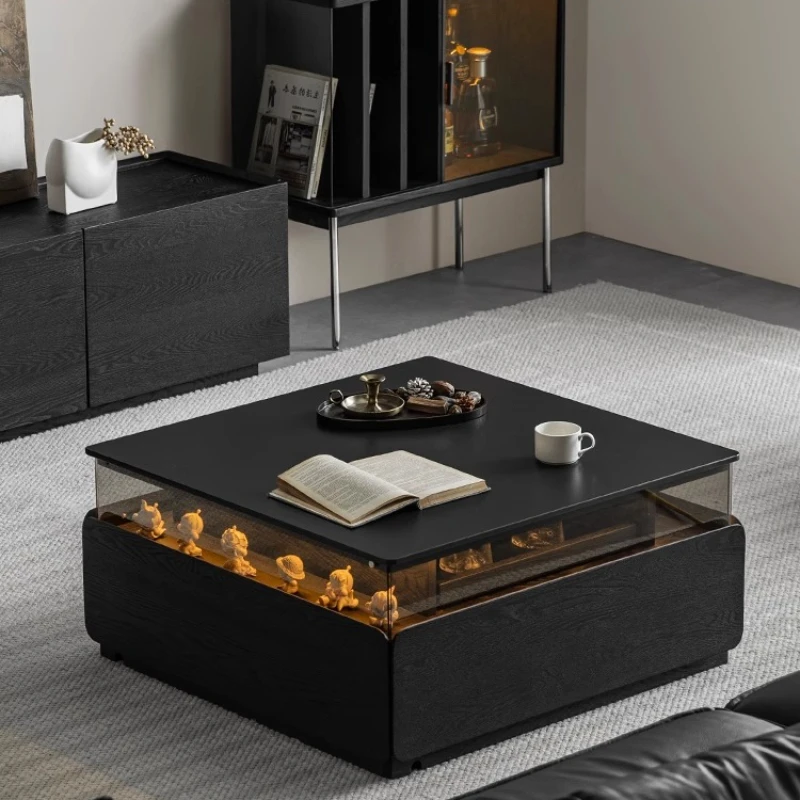 

Coffee table rock slab lighting atmosphere solid wood with black modern minimalist home living room