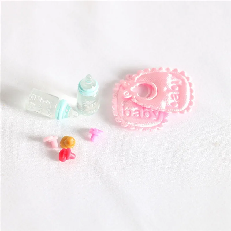 3pcs Dollhouse Baby Supplies Bib Mini Bottle Miniature Simulation Kid Scene Doll Accessories Home Decor Baby Room Decoration