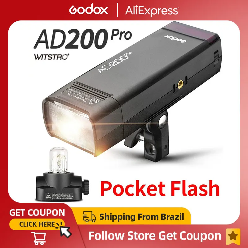 【Do Brasil】Godox AD200Pro TTL 1/8000 HSS with Built-in 2.4G Wireless X System Outdoor Flash Light with 2900mAh Lithimu Battery