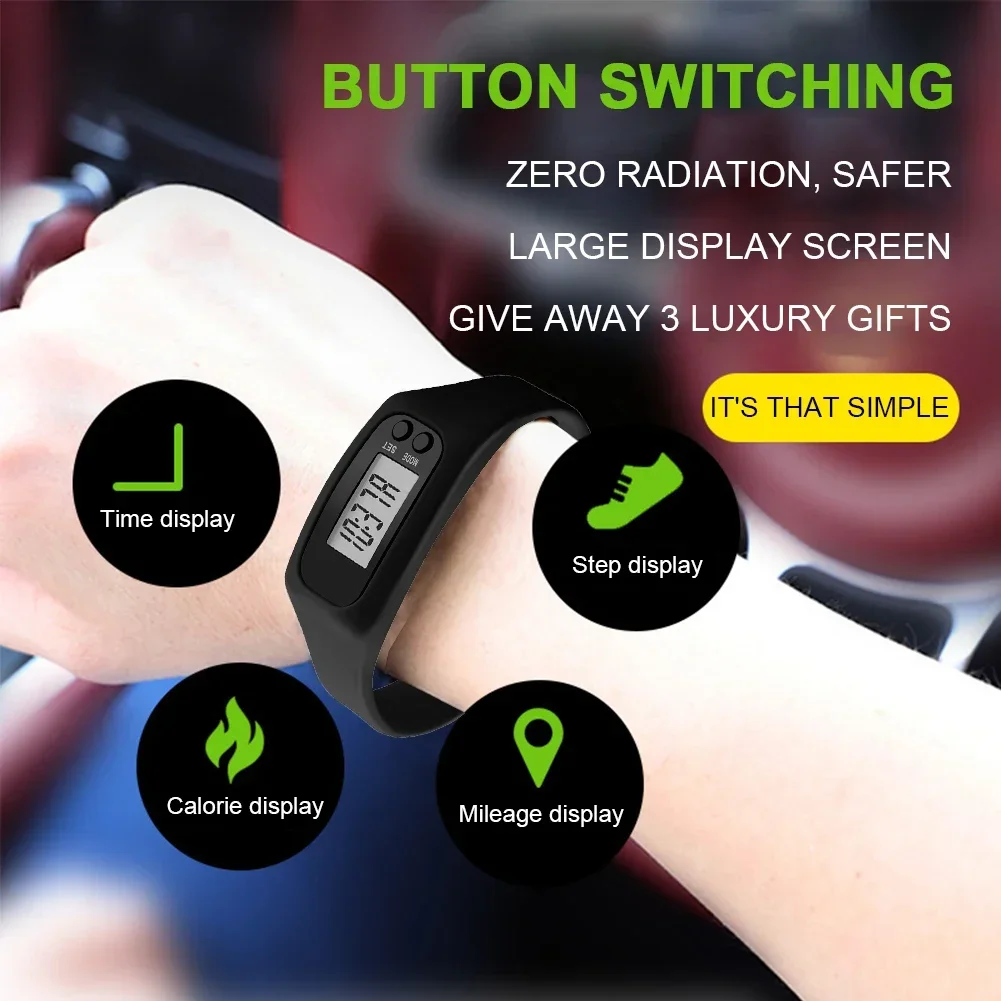 1/2PCS LED Pedometer Bracelet Step Counter Watch with 12/24H Display Silicone Fitness Tracker Multi-Function Activity Band