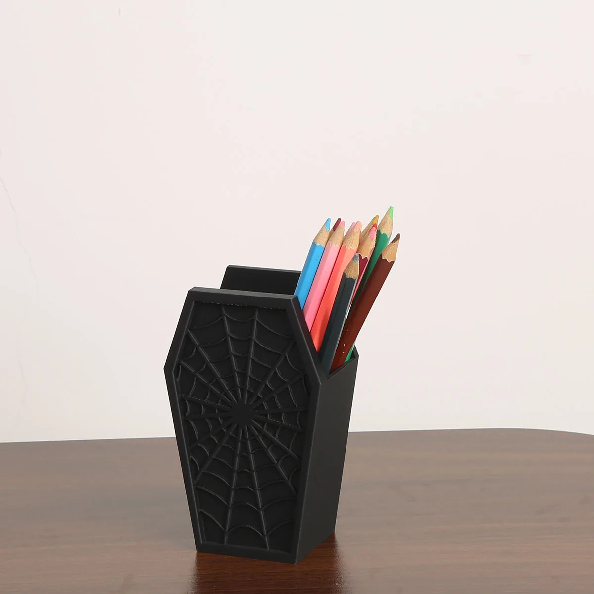 1 PC 3D printed Halloween spider web tombstone pen holder, vintage pen holder, desktop decoration creative Halloween pen holder