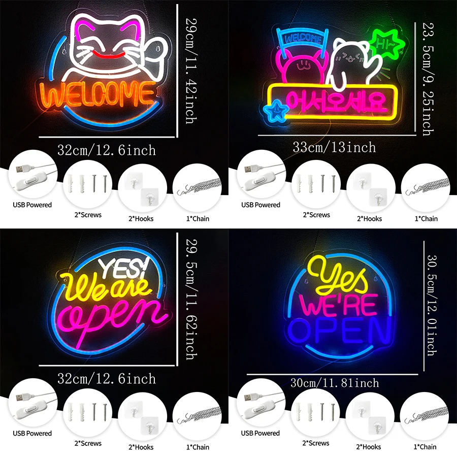 Yes! We Are Open Led Neon Sign, Lucky Cat Icon Business Wall Lamp, Used For Shop Windows, Bars, Hotels, Cafes, Clubs Art Decor.
