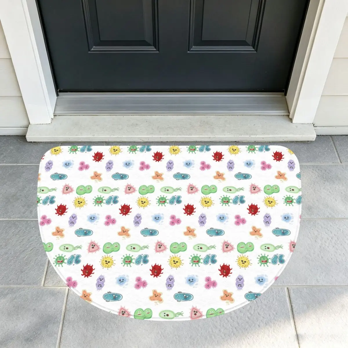Cute Microbes Bacteria Virus Ecoli Micro Biology Soft Half Round Doormat Non Slip Bathroom Mat Absorbent Floor Carpet for Garage