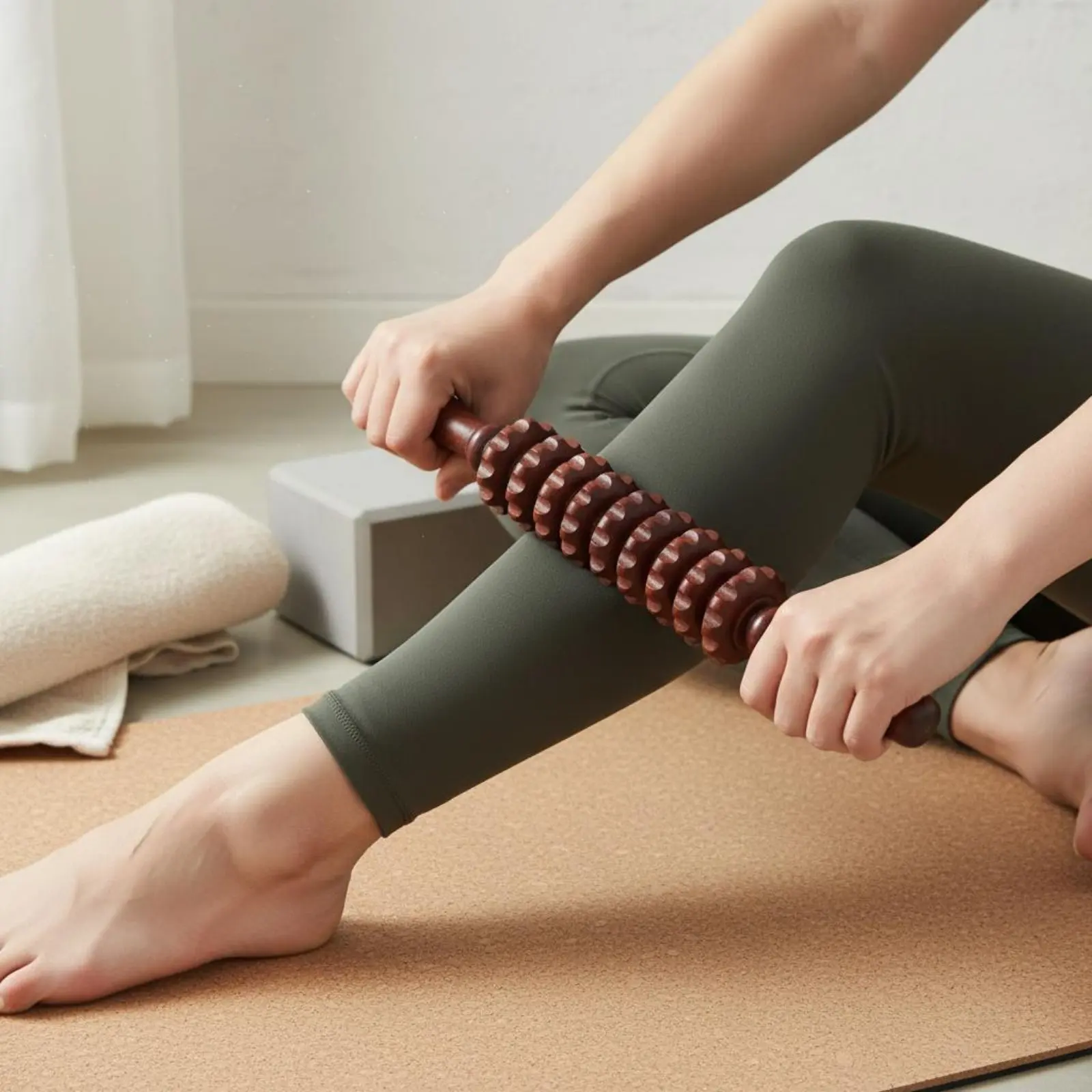 Wooden Massage Cylinder Stick Ergonomic Design Wood Treatment Massage Tool Wood Treatment Tool Portable Handheld Physique
