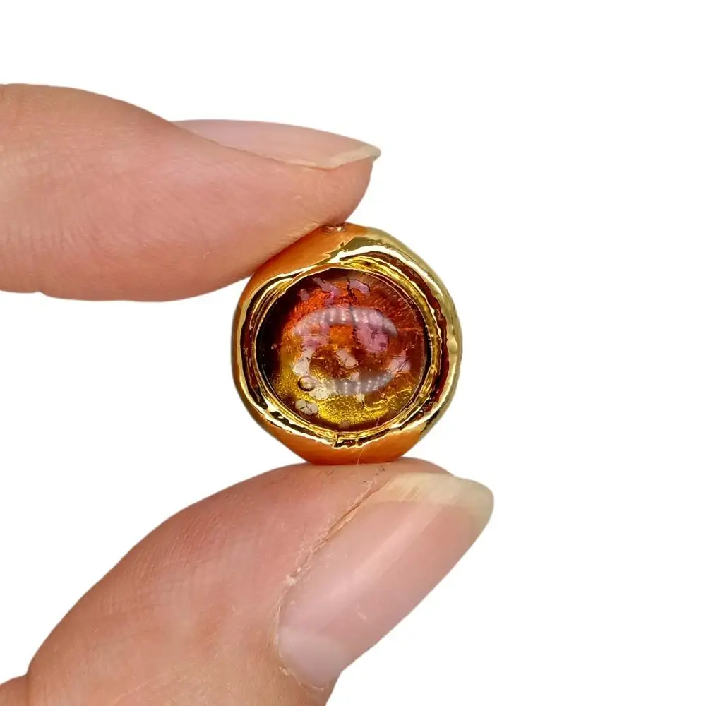 10 Pc 16mm Orange Color Noctilucent Murano Glass Round Gold Plated Beads For Bracelet Making Diy Accessories