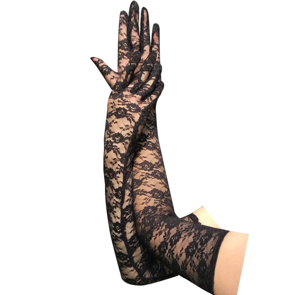 54cm Lengthened Lace Full Finger Party Gloves For Men Women New Solid Sunscreen Long Mittens Outdoor Bride Dress Up Gloves