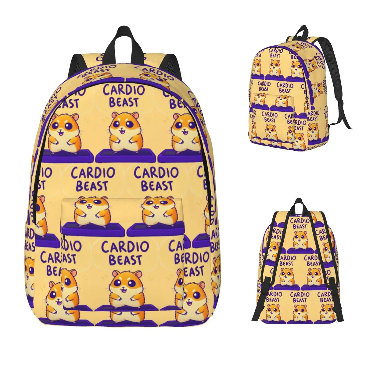 Cardio Beast Hamster Workout Sticker Backpack Daypack Large Capacity Boys Girls BookBag School Bag Shoulder Bags for Men Women