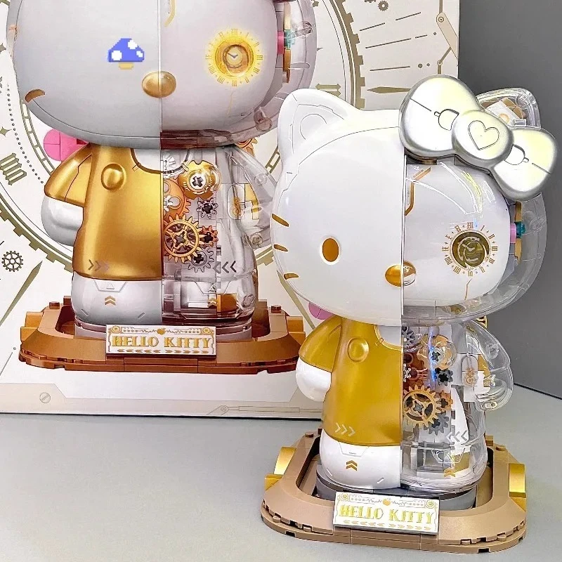 Sanrio Hello Kitty Platinum Large Semi-mechanical Building Block Toy Hand-made Assembly Trendy Play Room Decoration Holiday Gift