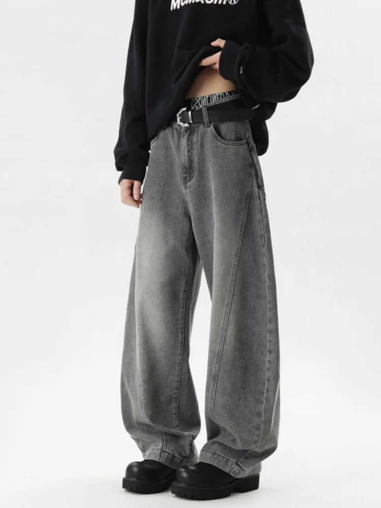 

Мужские джинсы прямого кроя с широкими штанинами и звездным узором, летние, в стиле CleanFit, с дизайнерскими вставками и декоративными швами, из денима