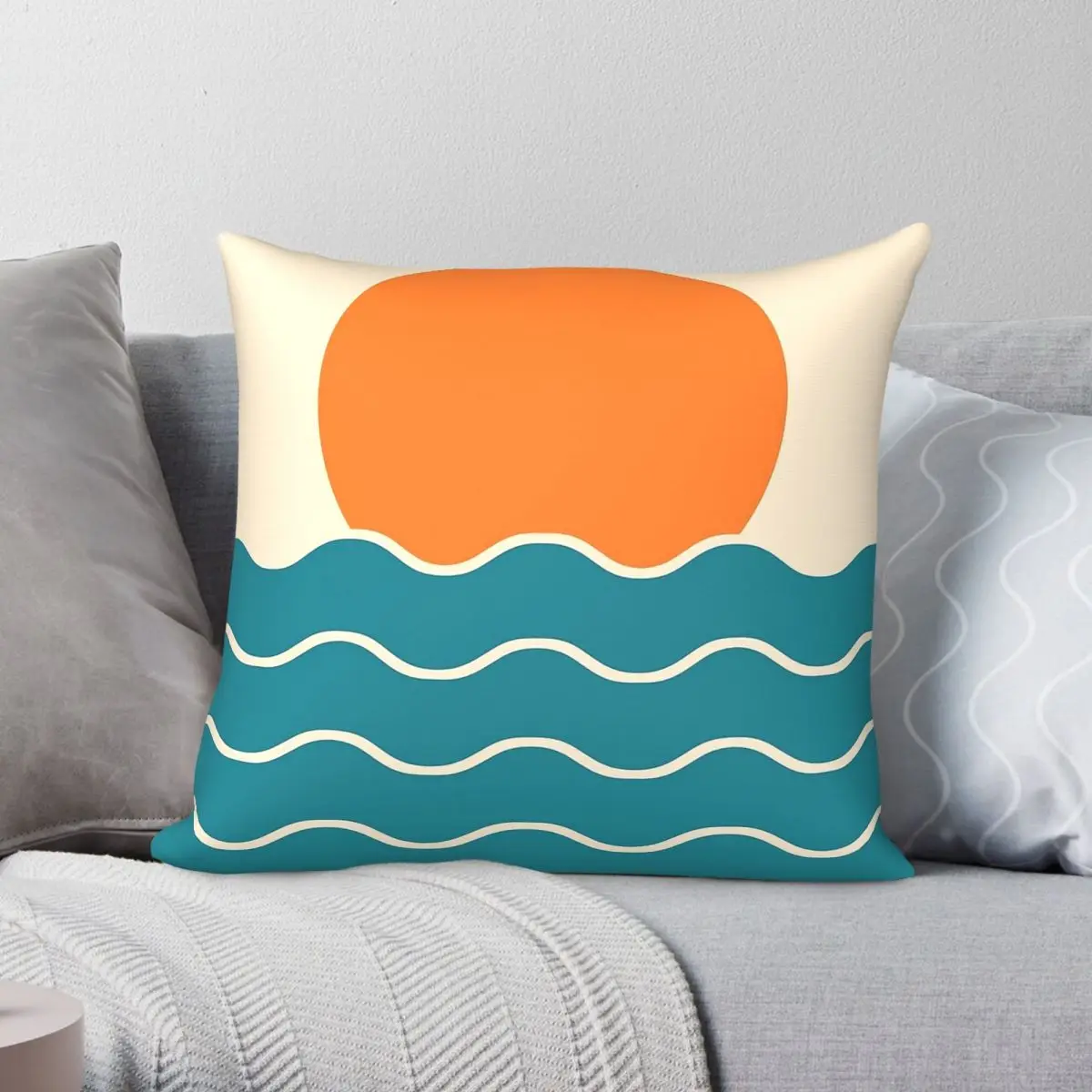Retro Sunset And Waves Square Pillowcase Polyester Linen Velvet Pattern Zip Decor Pillow Case Sofa Seater Cushion Cover 45x45