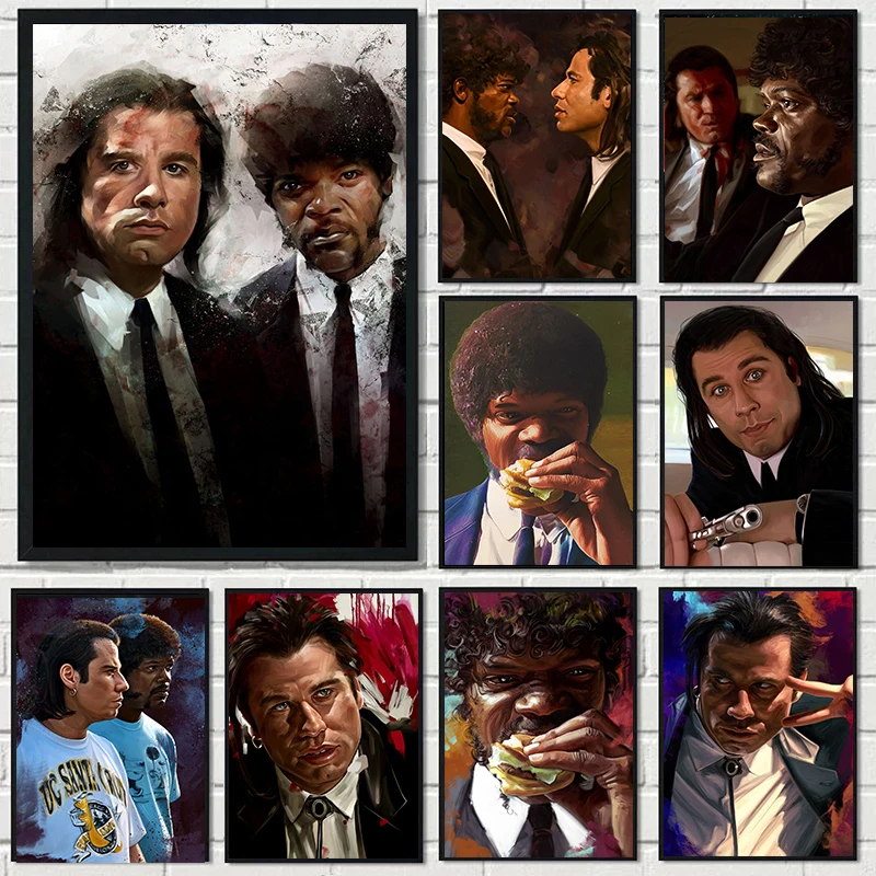 Pulp Fiction Jules Winnfield y Vincent Vega póster de retrato, arte de pared, Impresión de imagen, pintura en lienzo, decoración del hogar para sala de estar