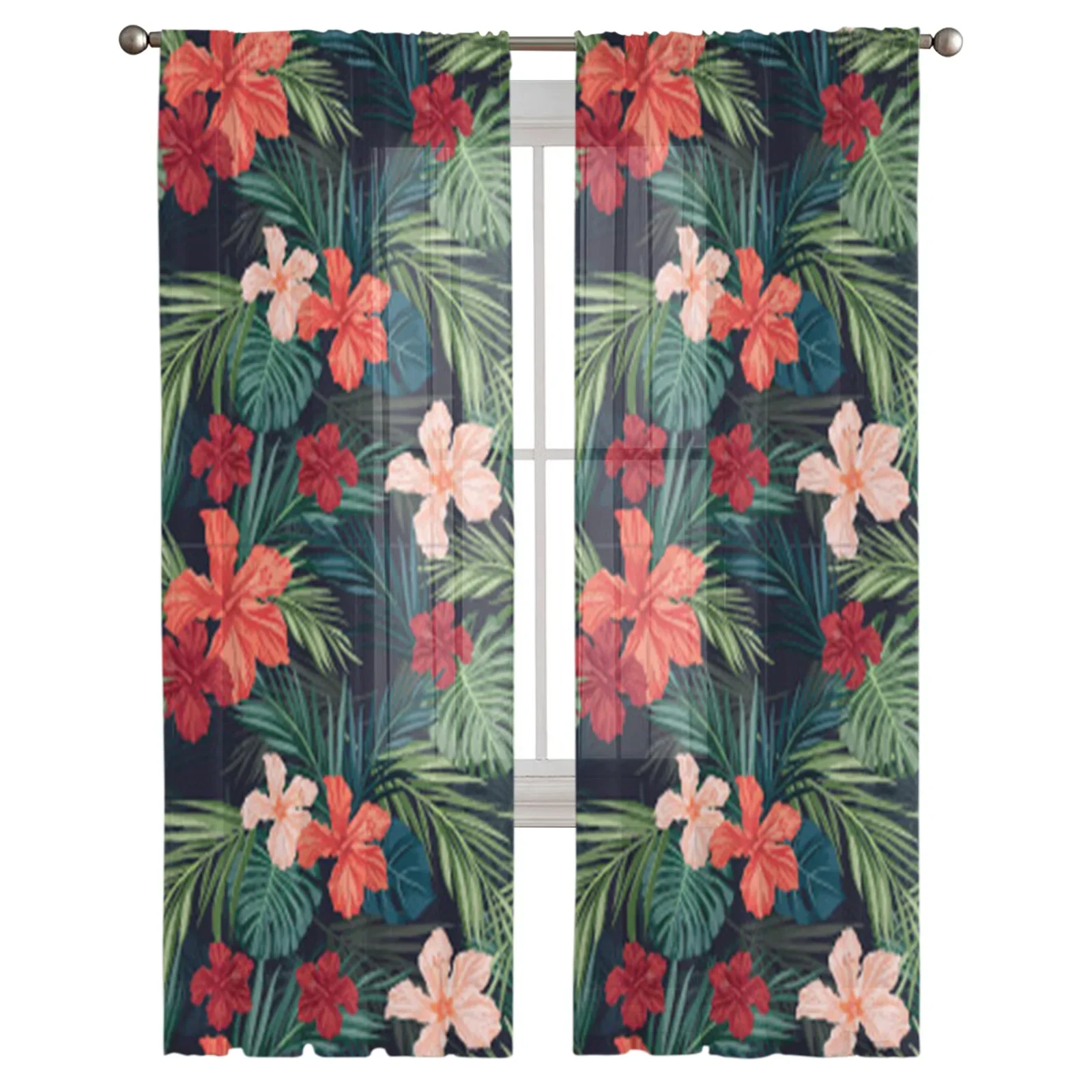 Hawaiian Flower Plant Jungle Palm Tropical Sheer Curtains for Living Room Bedroom Decor Window Voile Tulle Curtain Drapes