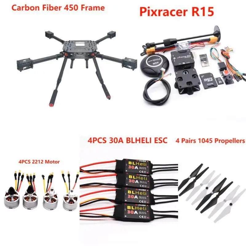 

Комплект рамы DroneHub из углеродного волокна 450 Pixracer R15, управление полетом, квадрокоптер Ardupilot BLHELI 30A ESC 2212, двигатель