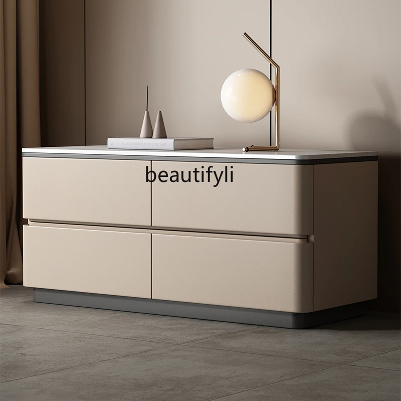

Italian light luxury solid wood bedside table simple modern minimalist rock slab bedroom locker