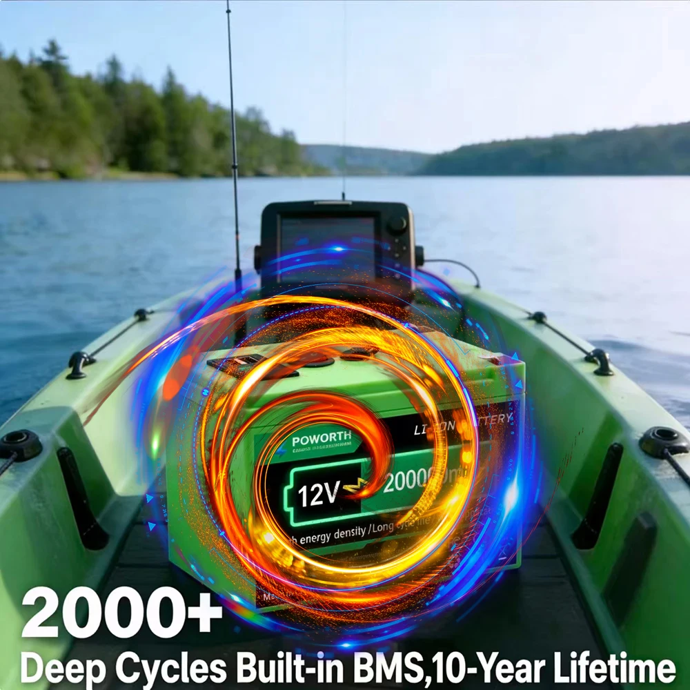 

Литиевая батарея 12В 200Ач LiFePO4, 2000+ циклов глубокого разряда, встроенная BMS, срок службы 10 лет, для радиоустройств, эхолотов для каяков, солнечных панелей, автодомов