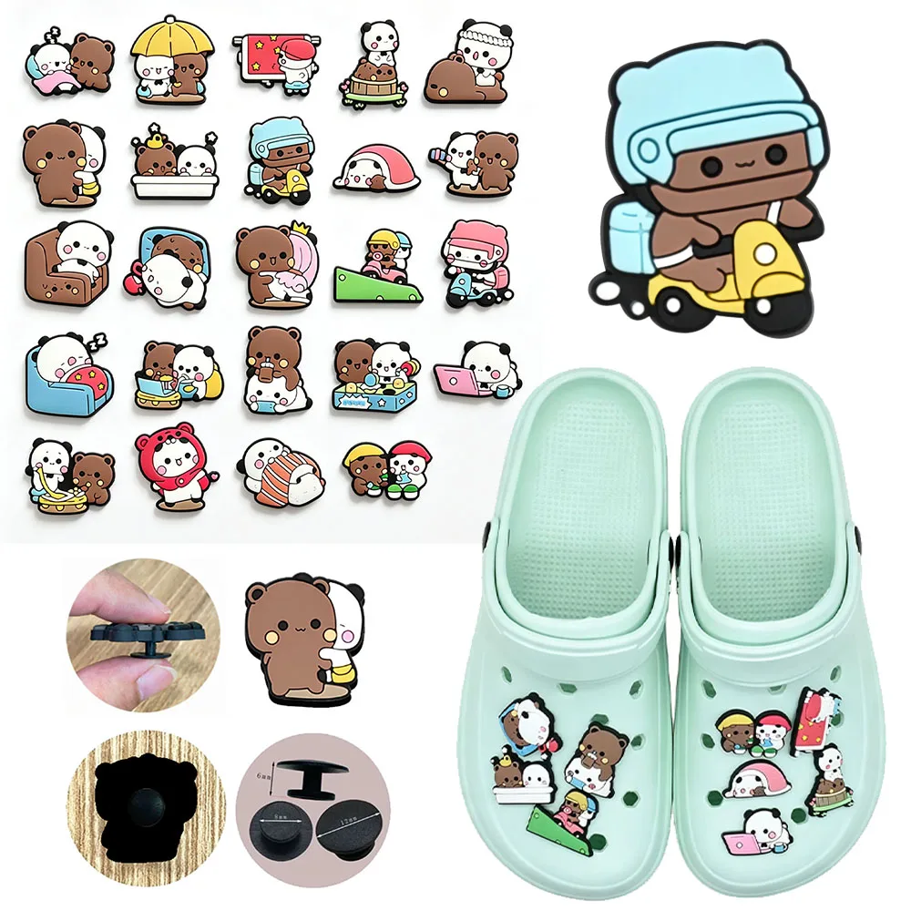 Cute Bear Panda Cartoon PVC Shoe Charms, Gothic Skeleton Coffee Soft Rubber Clog Decorations, Party Gift for Kids Adults