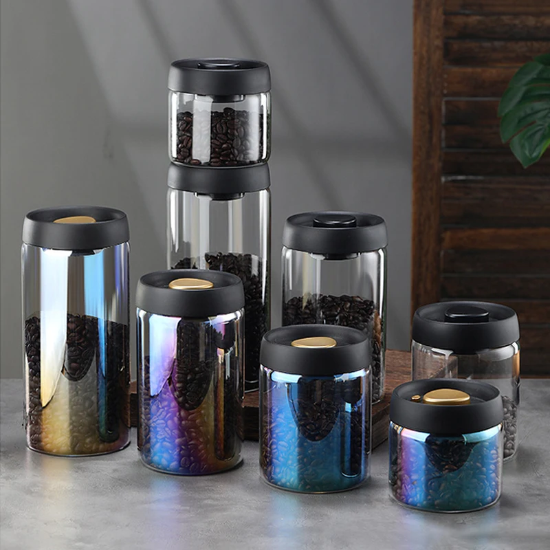 Vacuum Sealed Tank Coffee Bean Glass Sealed Jar Household Moisture-proof Air Extraction Airtight Container Coffee Set