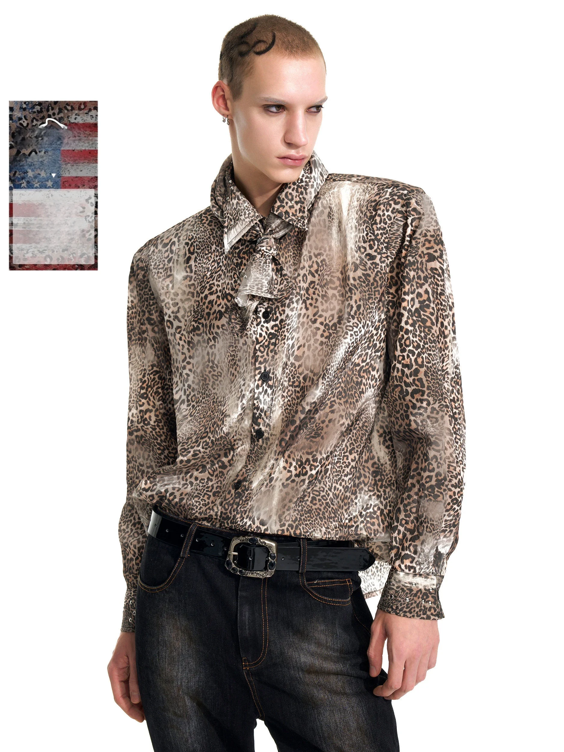 

Premium Leopard Print Long Sleeve Shirt Men's Shoulder Pad Fashionable Autumn New Style Breathable Comfortable Non-Shrinkage
