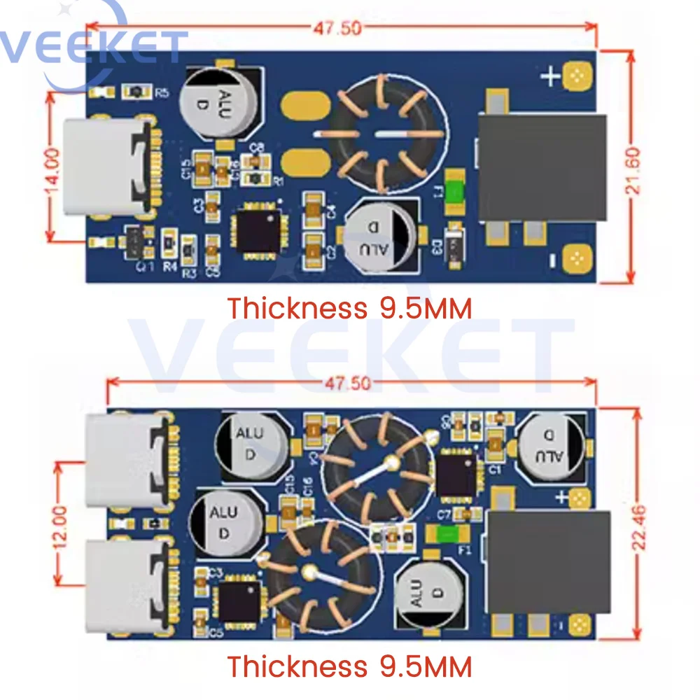 30W Fast charging Board Module DC Buck DIY Module Dual Type-C Interface Support Protocol PD3.0/PPS/QC3 Suitable for Car Charger