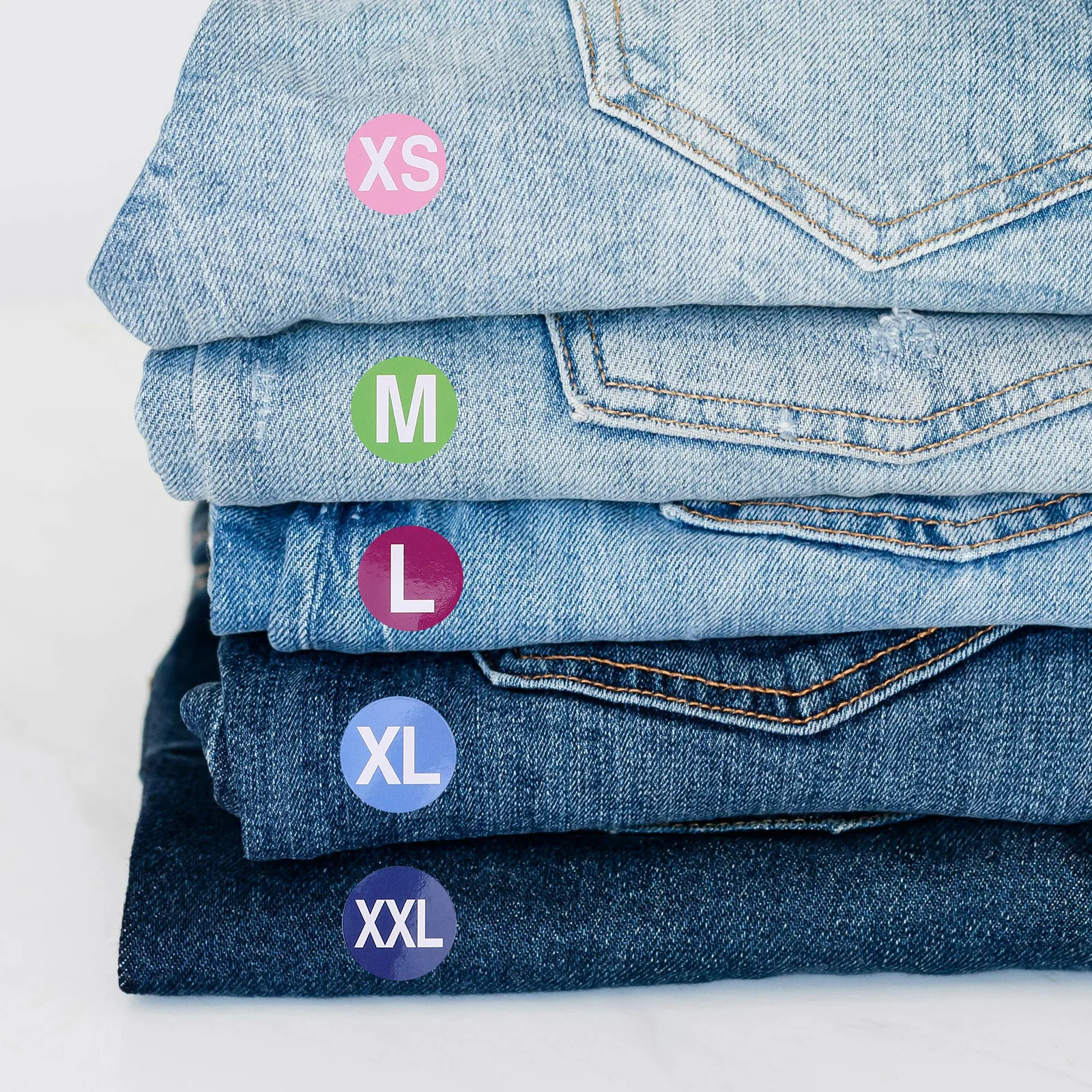 350 Stück Kleidungsgrößen-Aufkleber, runde Etiketten, selbstklebend, für Einzelhandel, Kleidung, T-Shirts, Pullover, 7 Farben, Xs, S, M, L, Xl, Xxl, Xxxl, Größe