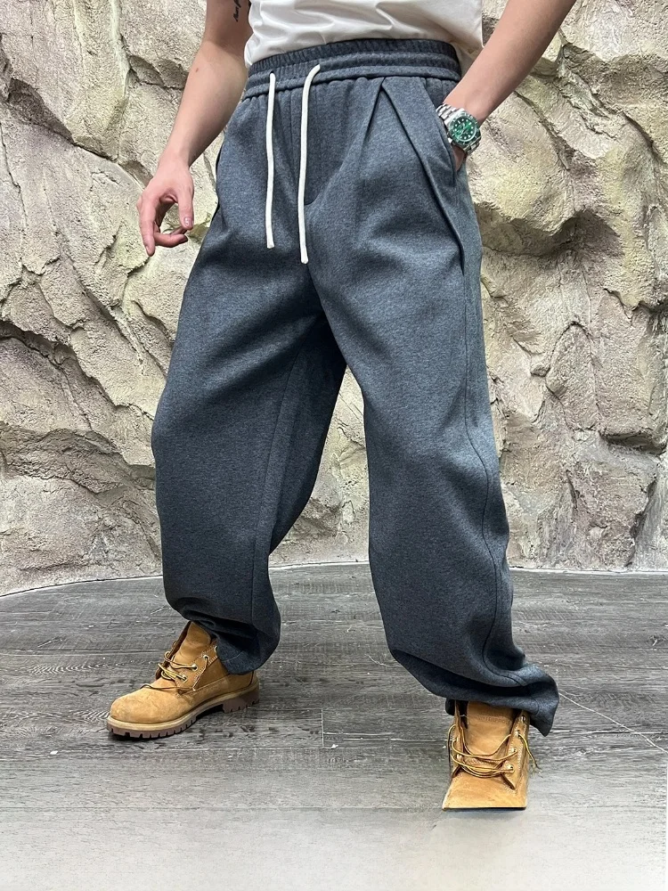 

Мужские свободные спортивные штаны с эластичной резинкой на талии, 3D пошив, новые осенне-зимние повседневные брюки, прямые брюки из хлопка и полиэстера