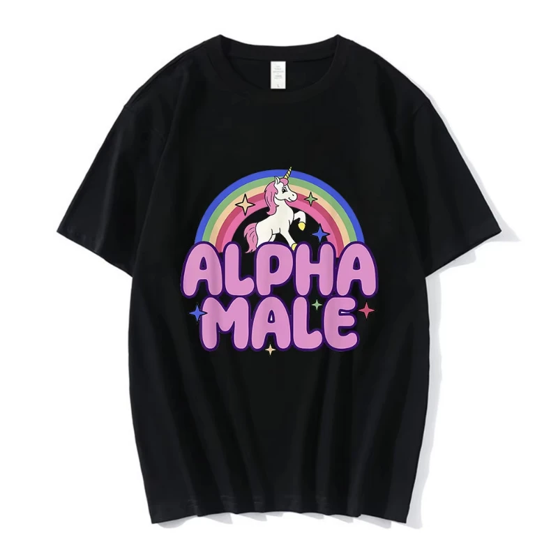 Fashion Alpha Male Unicorn Rainbow Funny Graphic T-shirt Men's Women Short Sleeve T-shirts 100% Cotton Casual Oversized T Shirts