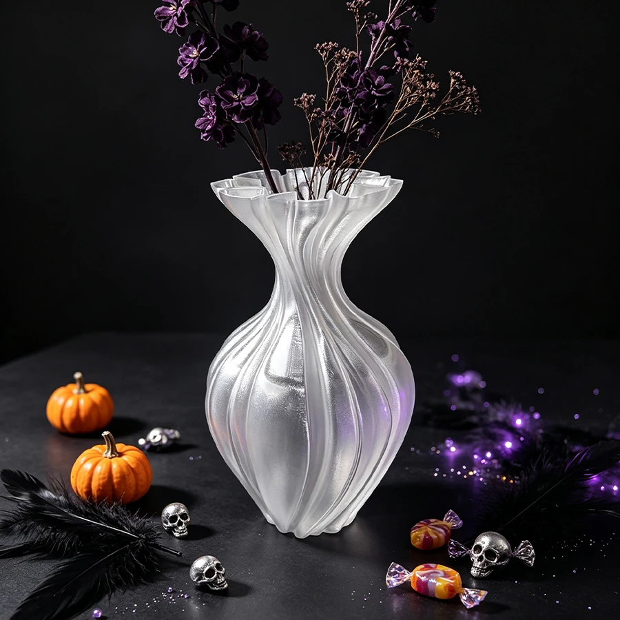 Frosted Plastic Flower Vase with Twisted Spiral Design, Anti-Fall Decorative Vase, Modern Vertical Striped Vase for Dried Flowers, Safe Decorative Ornament for Home, Office, and Children's Room