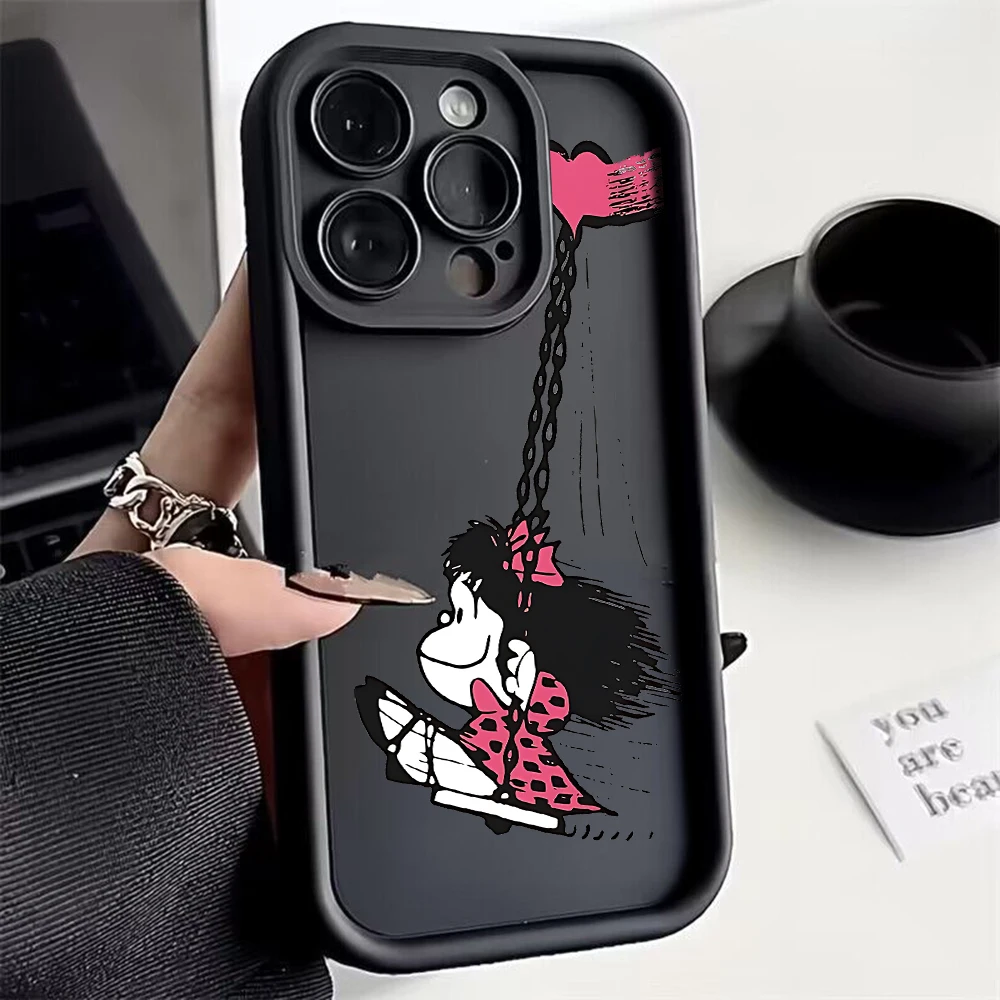 

Cute Little Girl M-Mafaldas Phone Case For Xiaomi Mi 14 11 Lite 12T POCO M6 F4 F5 X5 GT 5G Soft TPU Back Cover With Hand Strap