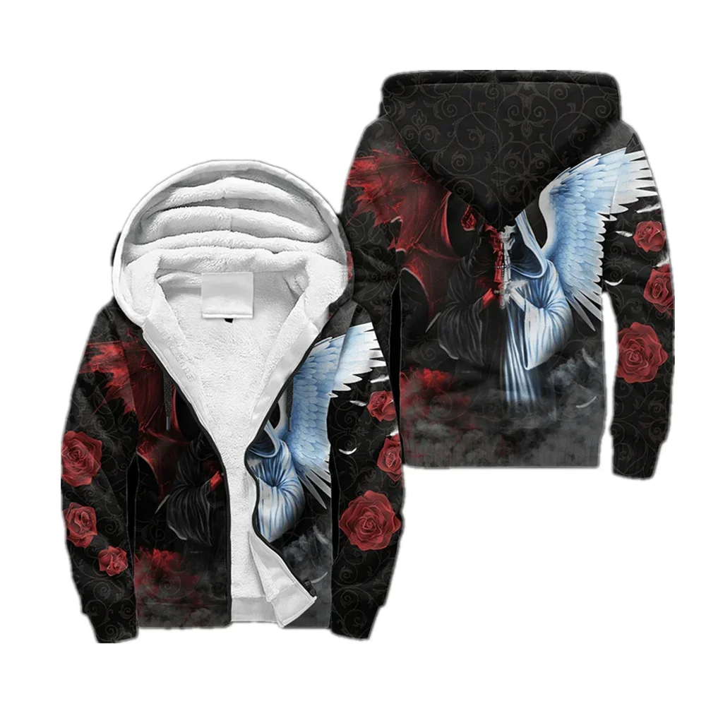 

Men's Zipper Hoodie Reaper Skeleton Angel 3D Print Winter Thickened Zipper Hoodie Unisex Casual Hooded Warm Wool Jacket