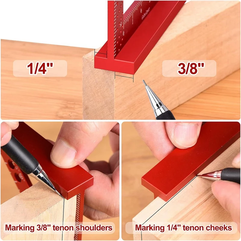 1 Set Red Aluminum Alloy 90 Degree Mini Carpenter Square With Scribe Holes, Precision Woodworking Machinist Measuring Tool