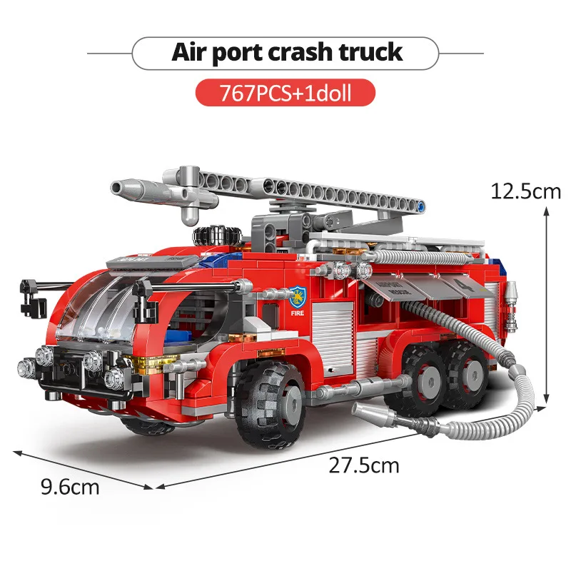 Simulation City Firefighter Rescue Engineering Vehicle  Movable Building Block Fire Truck Model Kit Children Assembled Toy Gift