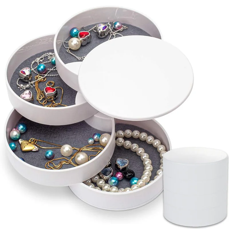 صندوق تخزين مجوهرات متعدد الطبقات دوار مبتكر، تصميم شبكي قابل للطي، يمكنه تخزين الأقراط والقلائد والخواتم والأساور وما إلى ذلك