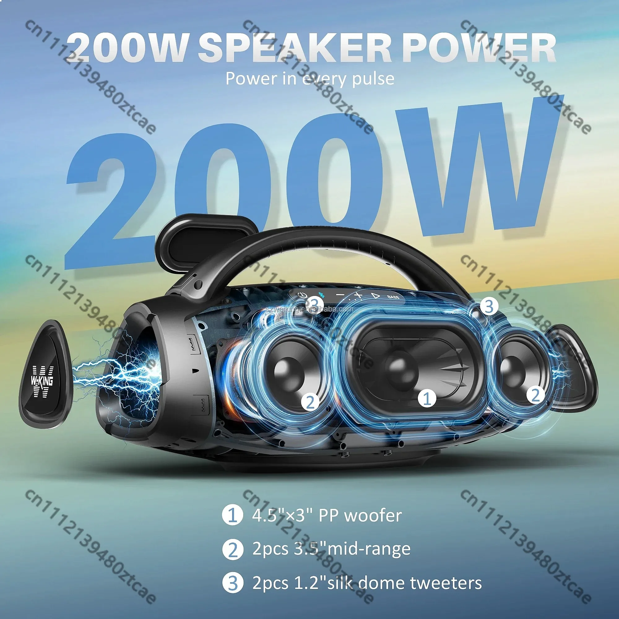 Outdoor TWS Bluetooth Speaker, IPX7 Waterproof Boombox with 2 Wireless Mics, 200W Portable Karaoke Speaker