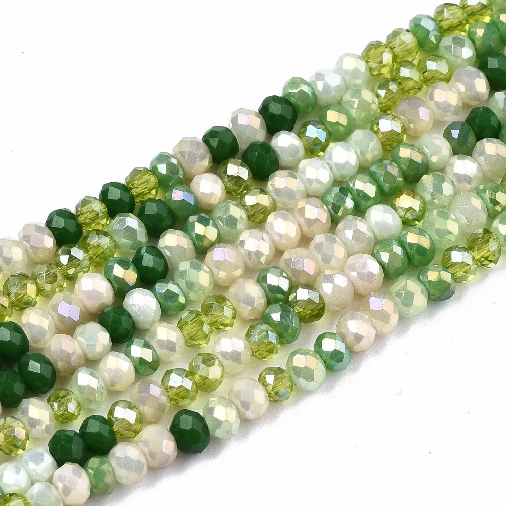 1strand Electroplate Mixed color Glass Beads Strands AB color  Faceted Light Green 3x2mm Hole: 0.8mm 115~125pcs/strand 34~35cm