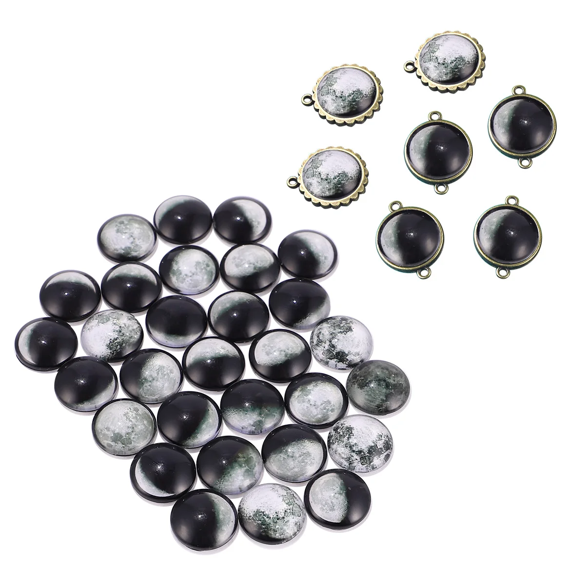 100 Pcs Moon Time Gemstone Glass Patch Jewel Patches Eclipse Pattern Printed Craft Beads Fashionable Dome Cabochons Patterns