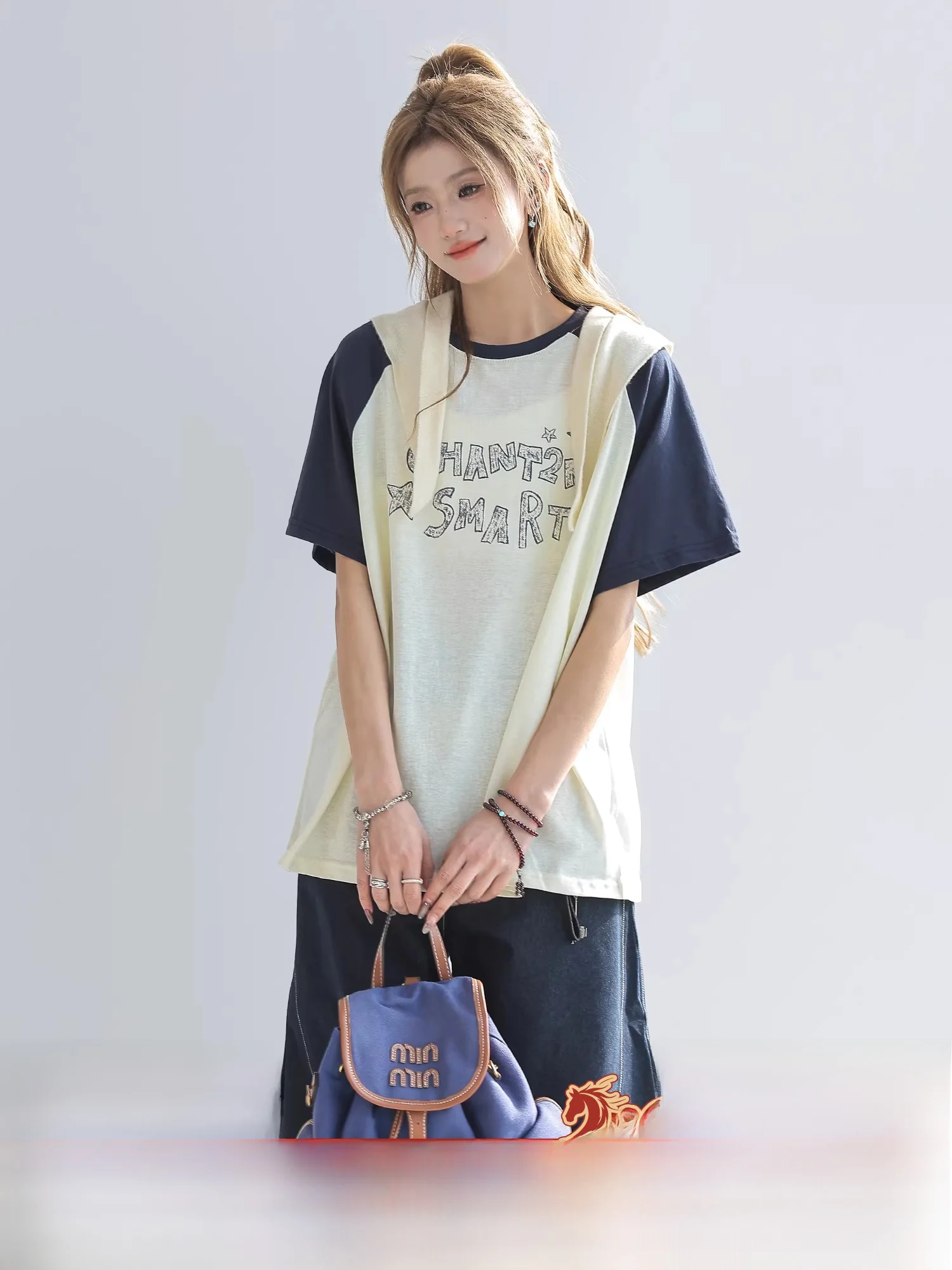 Chic Star Letter Print Short Sleeve Women's Summer Loose T-Shirt Shoulder Insert Design Casual Comfortable Breathable Cotton ...