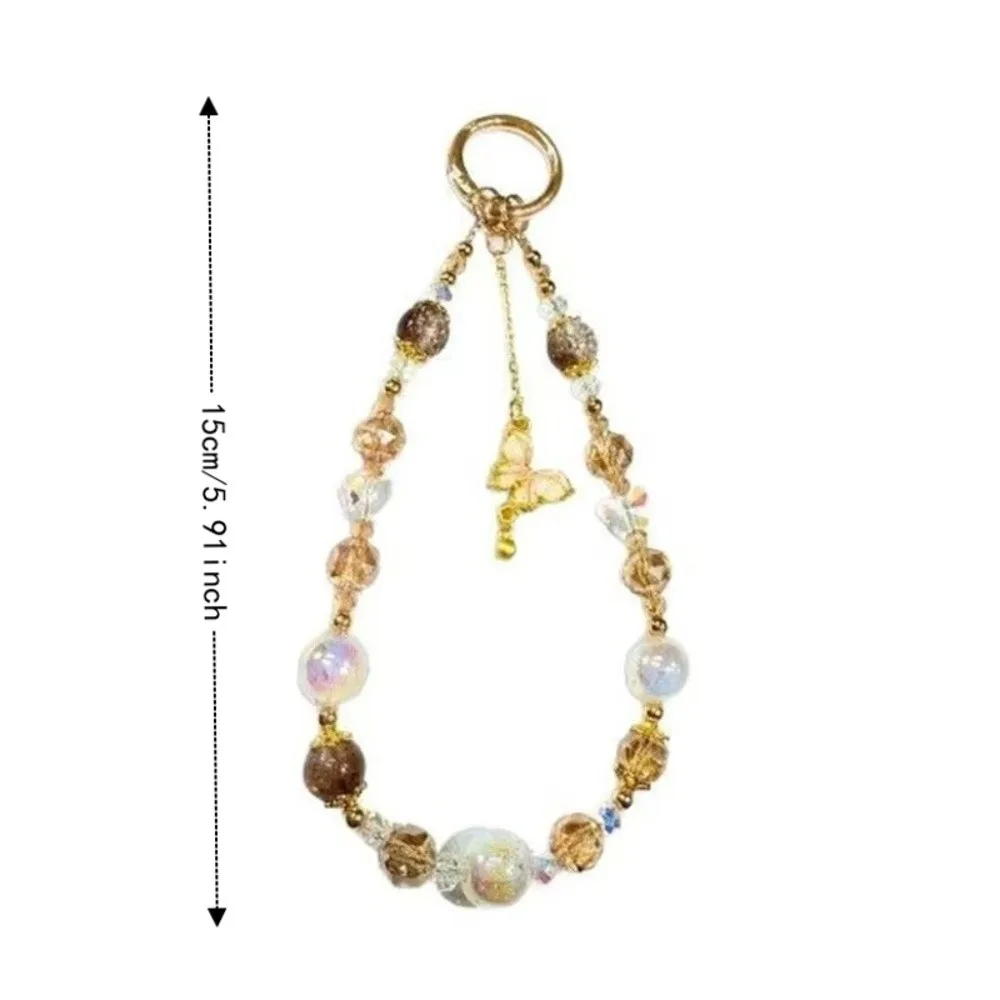 Handmade Beaded Phone Lanyard Crystal Rhinestone Phone Charm Butterfly Love Heart Beaded Phone Wrist Chain Bag Keychain 6