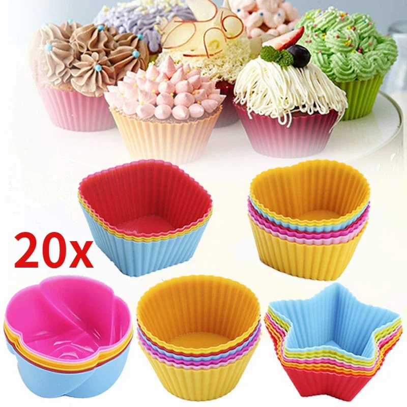 20/1PCS Silicone Muffin Mold Round Muffin Cup Heart Cake Baking Mold Kitchen Cooking Supplies Cake Decorating Tools